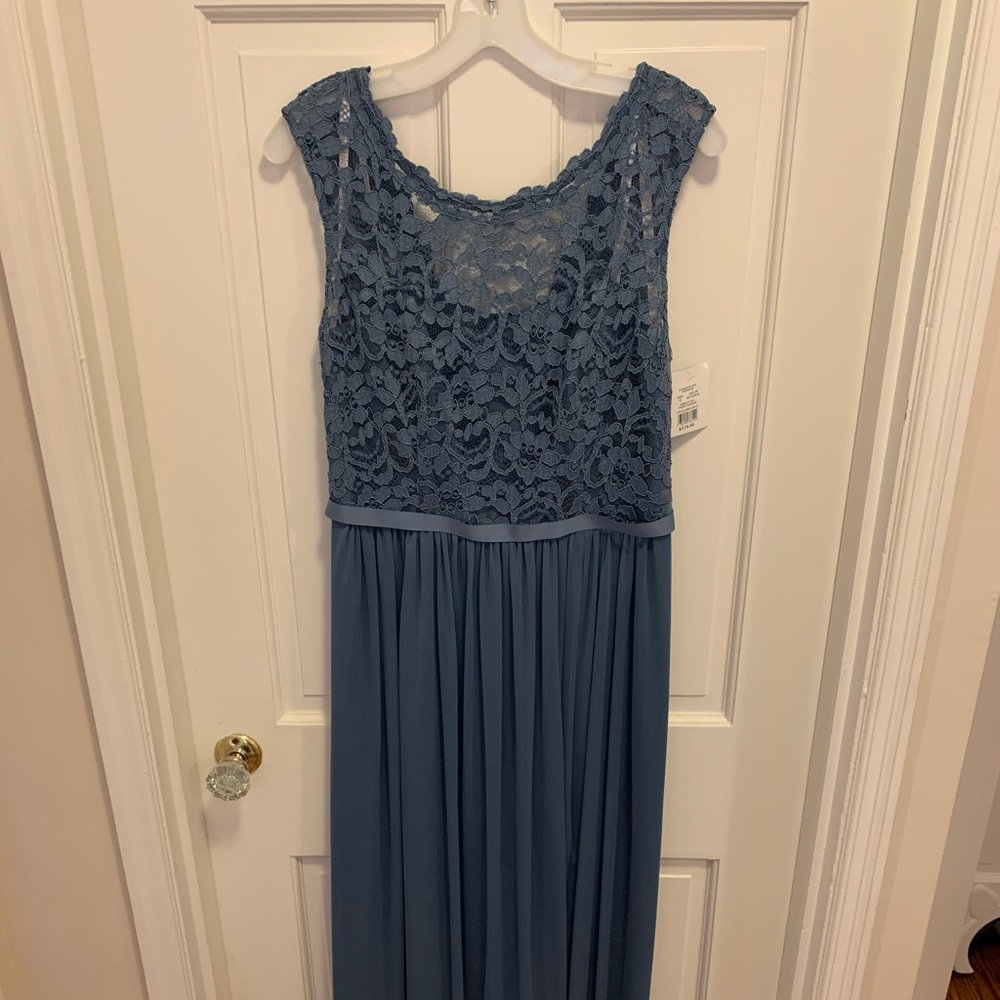 David’s Bridal Steel Blue Bridesmaid Dress